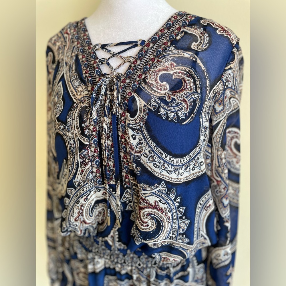 WHITE HOUSE BLACK MARKET LACE UP FRONT SLIP LINING ELASTIC WAIST PULLOVER SZ 12